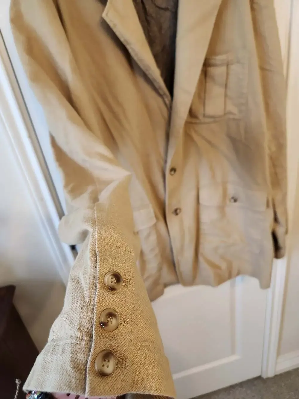 Big and tall linen blend Tan Cotton Safari Utility Field Jacket